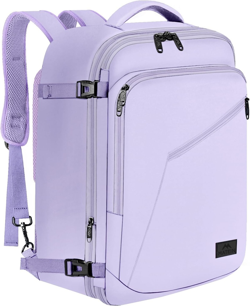 MATEIN Carry su Zaino per le donne, 40L resistente viaggio zaino aereo approvato, espandibile semplice giorno di moda, frequenti viaggi regali, viola leggero