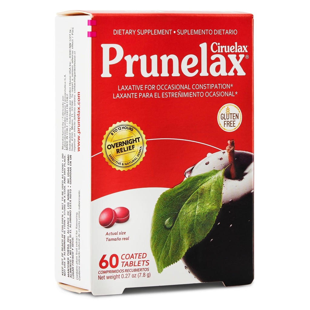 Prunelax Ciruelax Regolare resistenza Laxative Mini Tablets - Rilievo notturno per costipazione occasionale, Estratto di senna, Vegan & Gluten-Free, Rilievo Gentle - 60ct