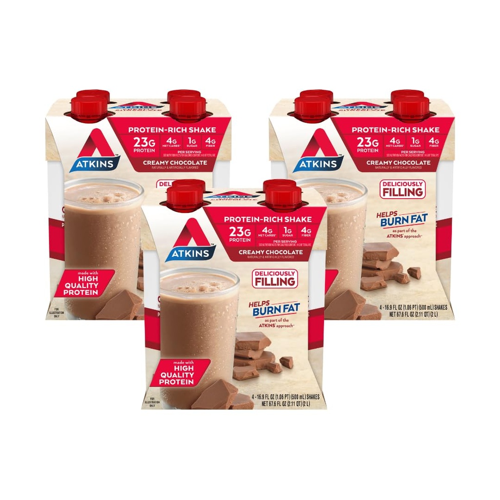 Atkins cremoso cioccolato Meal Size Protein Shake, 23g Protein, Low Glycemic, 4g Net Carb, 1g Sugar, Keto Friendly, 12 Conte