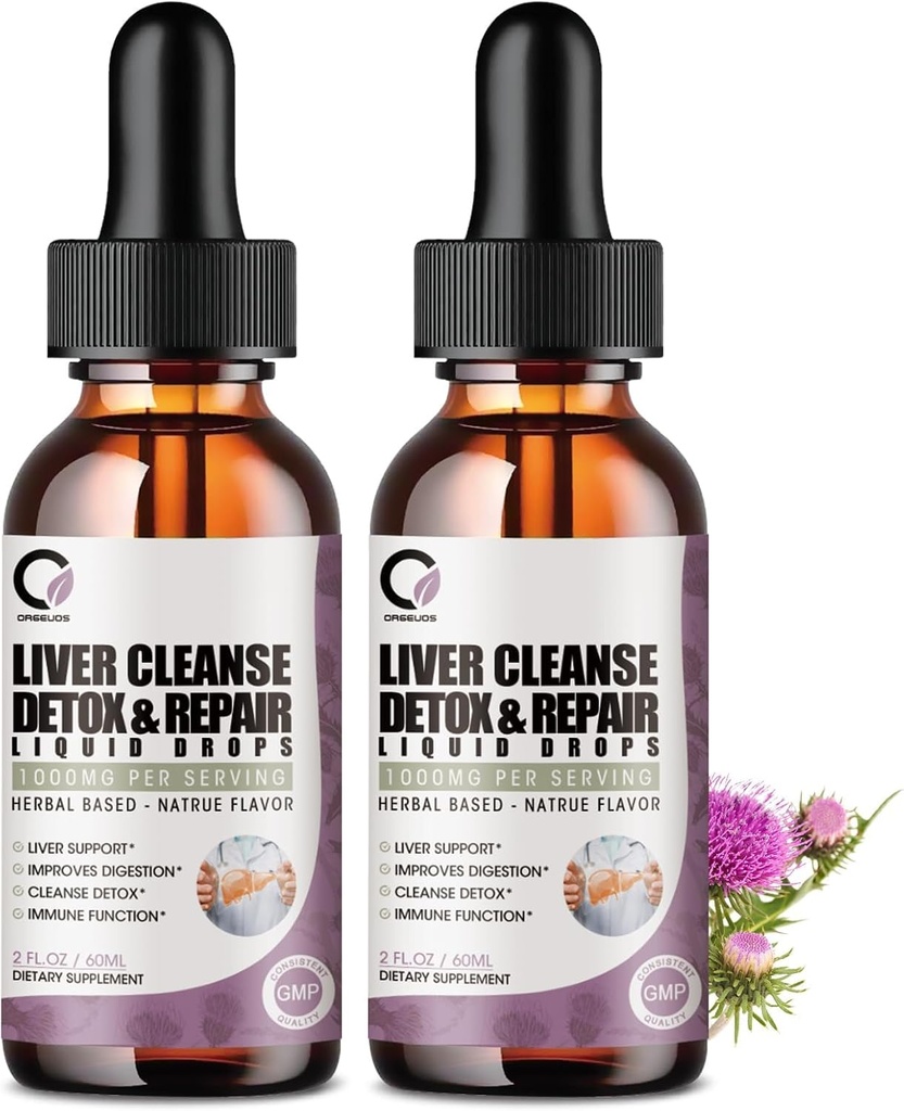 4 Fl Oz - Riparazione del fegato Detox &amp; Riparazione Gocce liquide - 1000mg Estratto di cardo del latte Gocce Supplemento per la pulizia del fegato & Detox, Antiossidante, Supporto digestivo