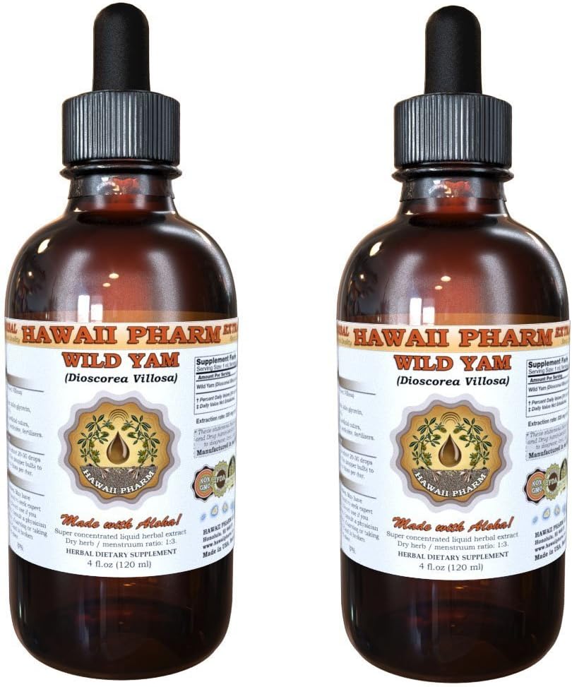 Wild Yam Liquid Extract, Wild Yam (Dioscorea Villosa) Tintura, Integratore di erbe, Hawaii Pharm, Made in USA, 2x2 fl.oz
