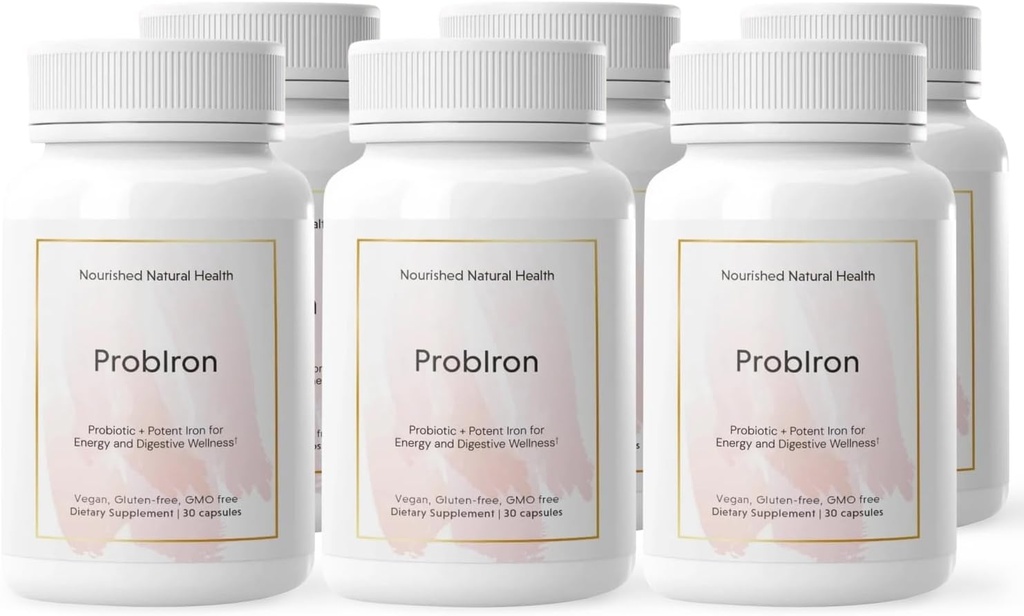 ProbIron naturale nutriente - Probiotico + Supplemento di ferro da donna potenziato con vitamina C e rame - Formula vegana per energia e benessere digestivo - 180 capsule