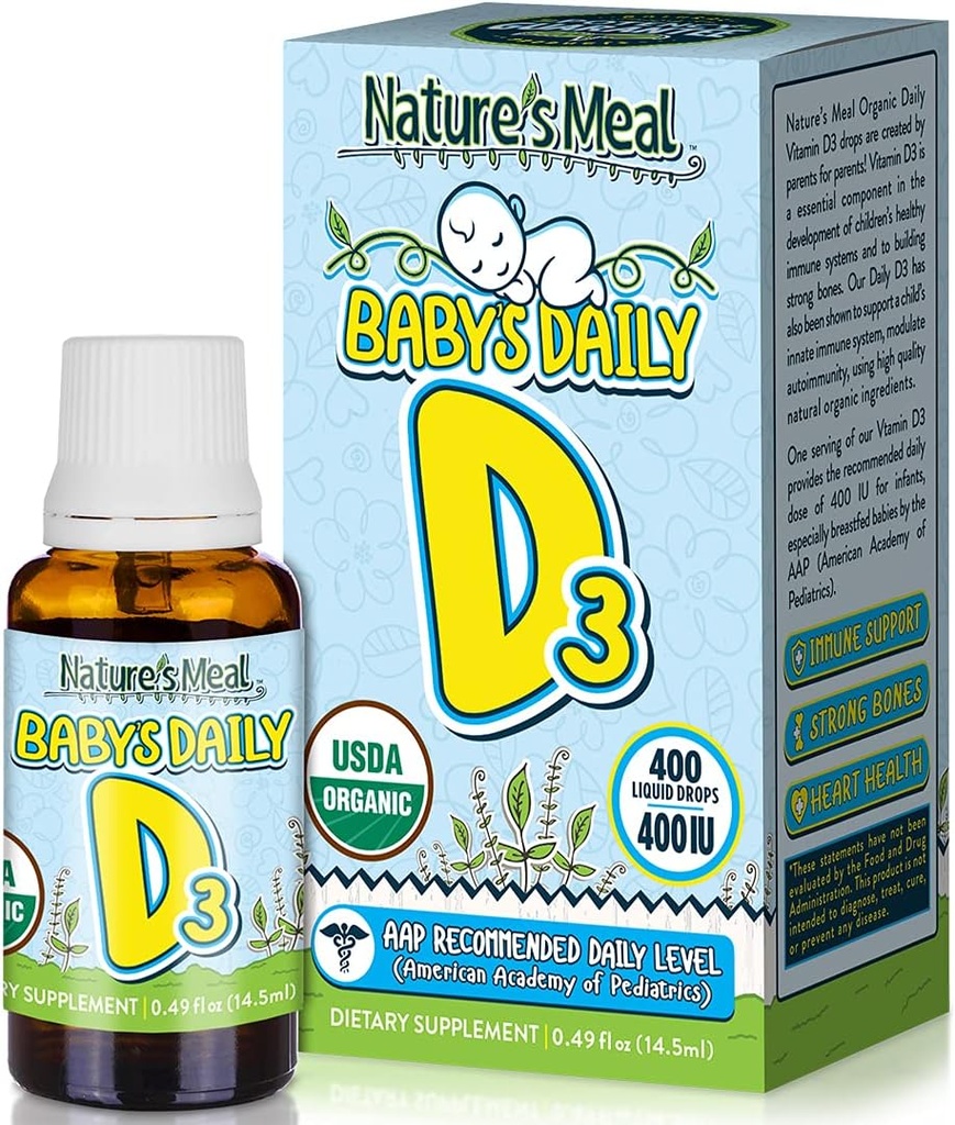 Natura's Meal - Vitamina D Drops for Infants, Baby Vitamin D Drops for Immune System, Heart Health, and Bone Health, Liquid Vitamin D con Vitamina D3 400 IU per Serving, Unflavored, 14,5 ml