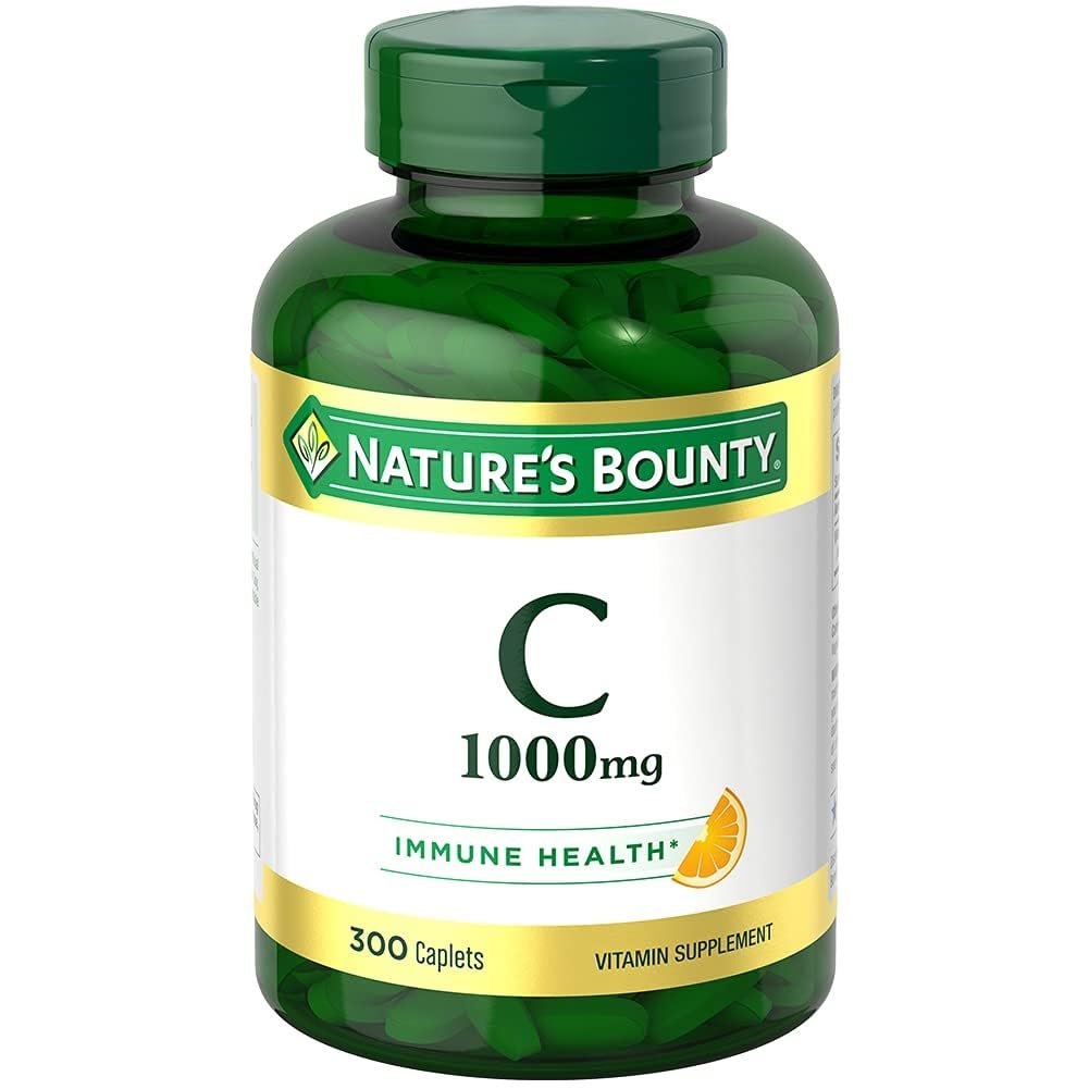 La vitamina C 1000mg di Bounty della natura, supporta la salute immunitaria e antiossidante, supplemento di vitamina C, 1 al giorno, 300 Caplets vegetariani