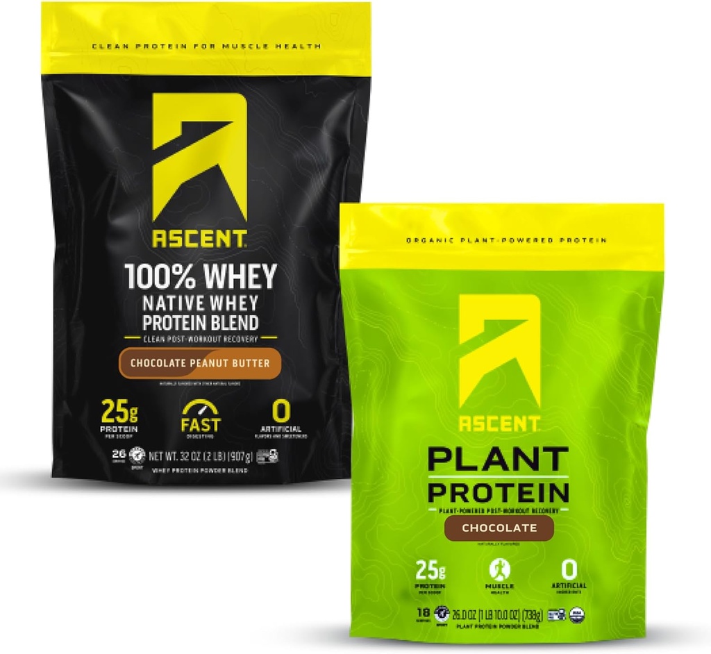 Ascesa Whey + Polvere proteica vegetale - Burro di arachidi al cioccolato 2 lb & Chocolate 18 Serve
