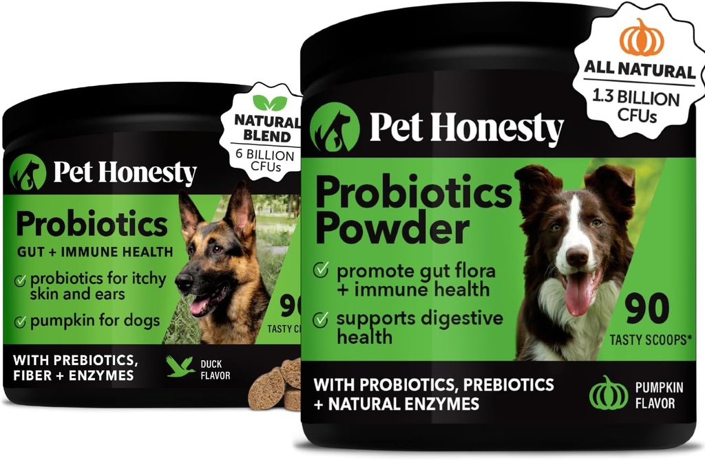 Probiotici Bundle: Probiotici per la Diarrea & Bowel Support Chews & Powder con enzimi digestivi per la salute del fegato (Duck 90 ct)
