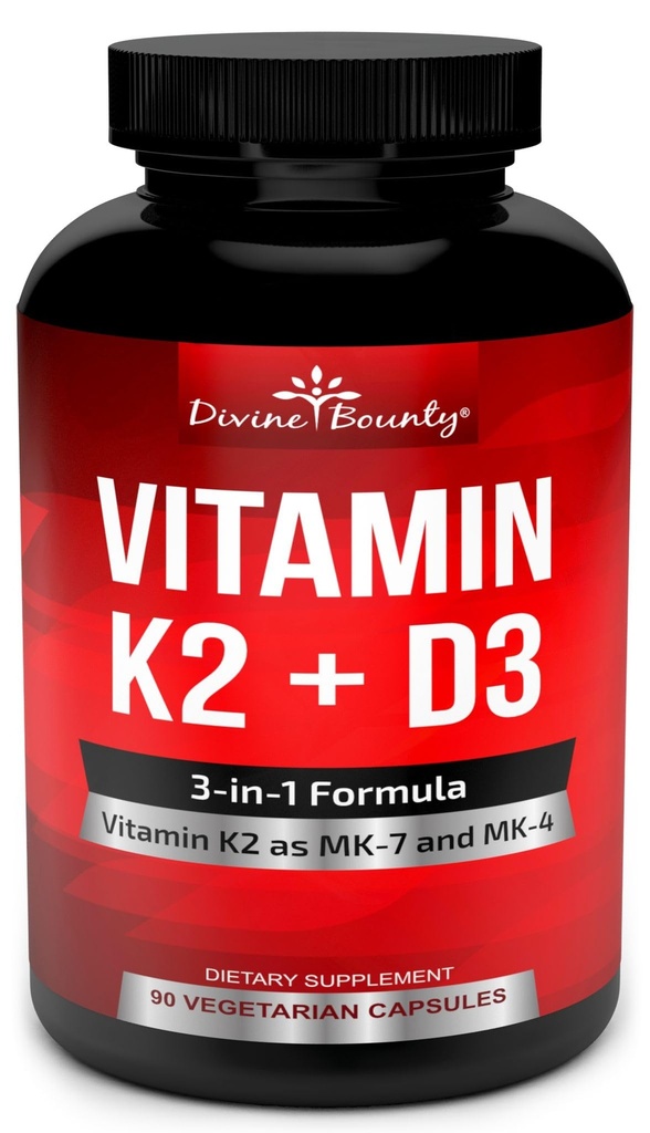 Vitamina K2 (MK7 & MK4) con D3 Supplemento - Vitamina K & D come MK-7 100mcg, MK-4 500mcg, e 5000 IU Vitamina D3 3-in-1 Formula - Bone e supporto cardiaco - 90 capsule vegetariane non OGM