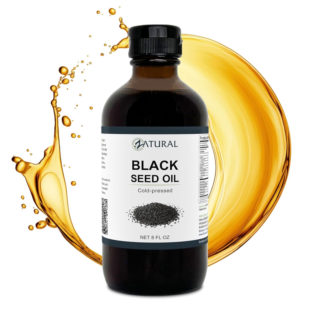 Olio di semi nere Zatural Nigella Sativa Pressato a freddo Digestione di olio di cumino, Pelle, Cervello, Immune, Giunti & More (8 Fl Oz)