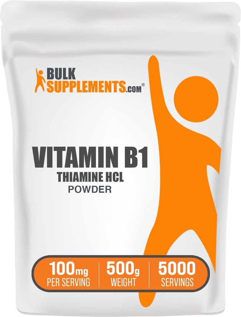 BulkSupplements Thiamine HCl Powder - Thiamine cloridrato, B1 Vitamine, Thiamine B1 Supplemento, Thiamine 100mg - Gluten Free, 100mg per Serving, 500g (1.1 lbs) (Pacchetto di 1)