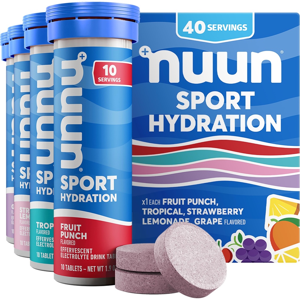 Tavolette Nuun Sport Electrolyte con Magnesio, Calcio, Potassio, Cloruro e Sodio, Gluten Free & Vegan, Sapori Misti, 4 Pack (40 Serve Totale)