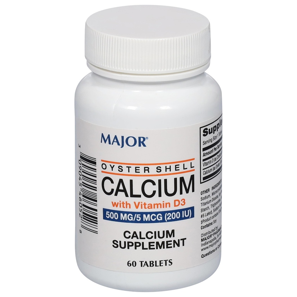 Maggiore Oyster Shell Calcium con vitamina D3 500 mg / 5 mcg (200 IU) - Supplemento al calcio - 60 compresse