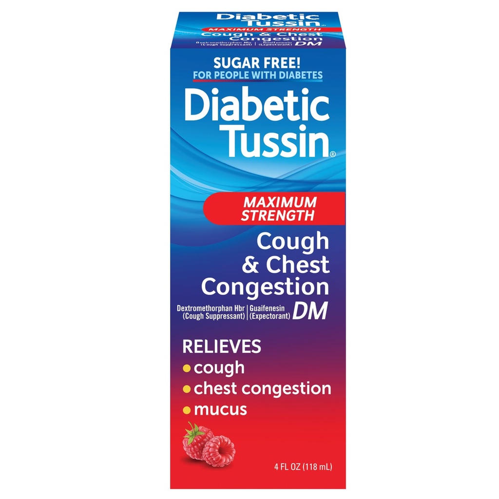 Tussin diabetico DM Massima resistenza tosse e sollievo della congestione del tosse liquido Syrup, sicuro per diabetici, aromatizzato alla bacchetta, 4 Fl Oz (Pack of 1)