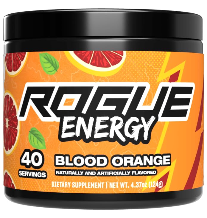 Rogue Energy Bere Polvere per lunghe ore di gioco - Polvere di energia per messa a fuoco mentale - Sugar & Gluten Free - Supplemento di gioco con caffeina e vitamine - Made in USA (Blood Orange - 40 Servings)