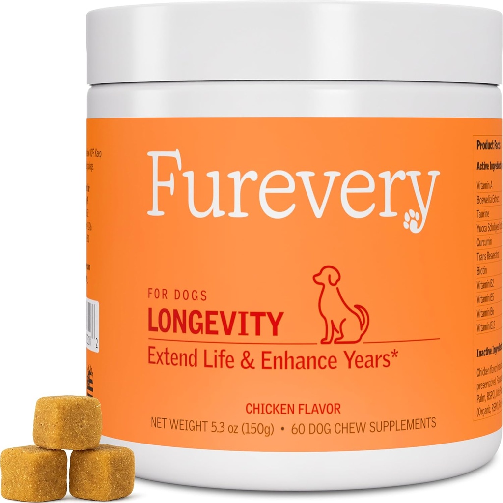 Cane di longevità Multivitamin 11-in-1 Pollo giornaliero aroma con Flaxseed, 60 conte, Supporta Hip e Joint Health, Sistema immunitario, Pelle e Cappotto, Salute del cuore, Energia e Vitalità