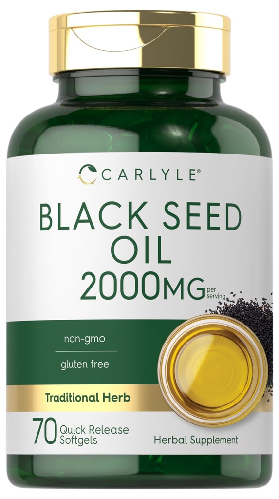 Carlyle Black Seed Oil Softgel Capsule | 2000mg | 70 pillole | per le donne e gli uomini | Non OGM, Gluten Free Herbal Supplement