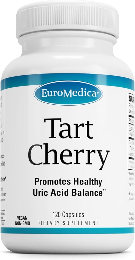 EuroMedica Tart Cherry - Supplemento antiossidante per sostenere l'equilibrio sano dell'acido urico e la salute comune - Supplemento nutrizionale vegano - Supplemento alimentare per il recupero degli aiuti dopo l'esercizio - 120 capsule