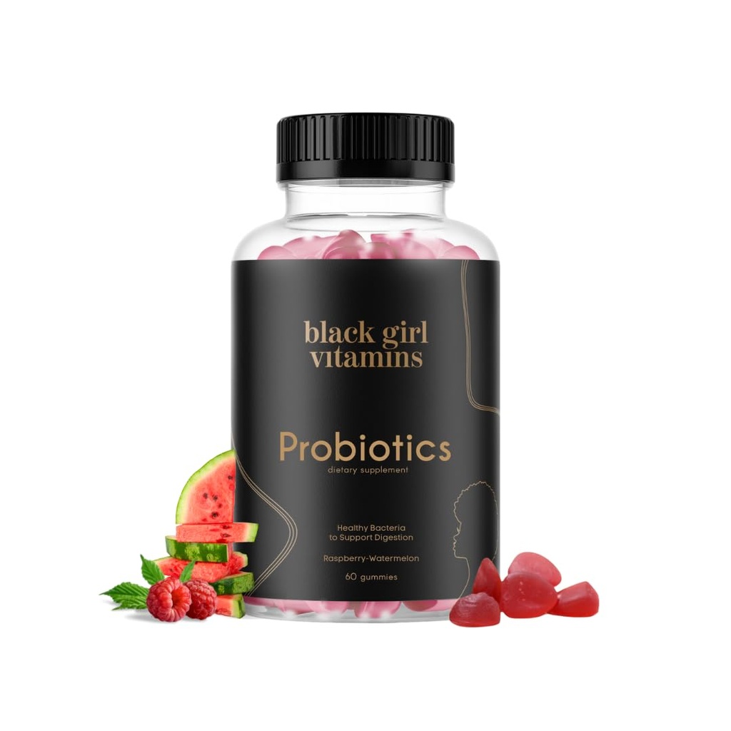 Vitamine Black Girl - Probiotici Gummies per la salute digestiva e il supporto immunitario, Vitamine senza glutine, (Raspberry-Watermelon), 60ct