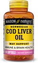 MASON NATURAL Cod Liver Oil Plus Vitamina A & D3 - Funzione sana del cuore e del cervello, Immunità migliorata, Supporta la salute generale, 100 Softgels