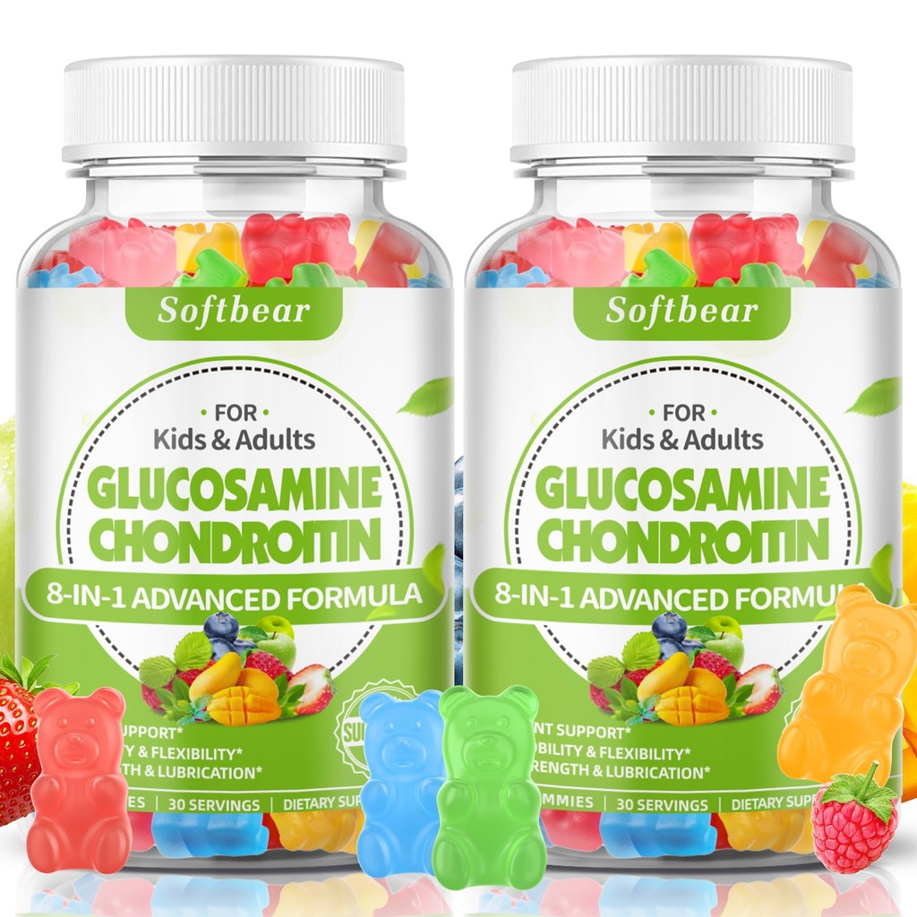 Softbear Glucosamine Chondroitin Gummies con MSM Triple Strength, Organic Chewable Glucosamine Chondroitin Supplemento per il supporto congiunto Vegan Mixed Fruit Flavor 120 Gummies