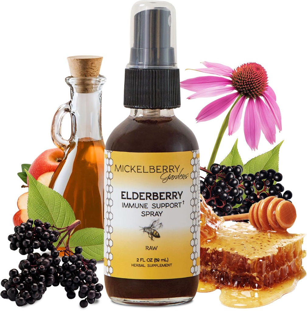 Mickelberry Gardens Elderberry Honey Propolis Throat Spray - Natural Immune Support and Throat Coat for Kids and Adults (2 once)
