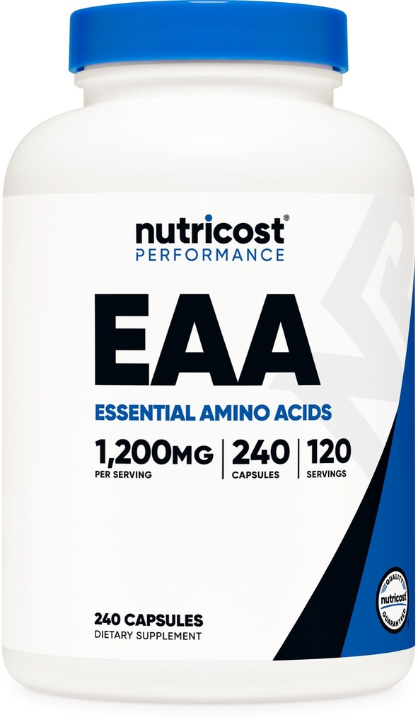 Nutricost EAA Capsule 1200mg, 240 Capsule - Aminoacidi essenziali, 120 Serve - Non OGM, Gluten Free & Vegan
