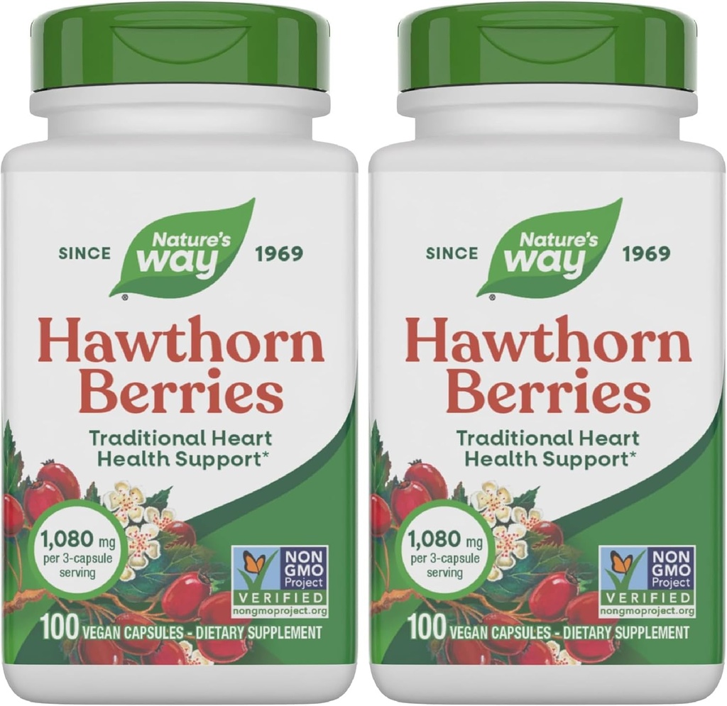 Via della natura erbe bacche di biancospino, supporto tradizionale della salute del cuore*, 100 capsule vegane (pacchetto di maggio vary) (pacchetto di 2)