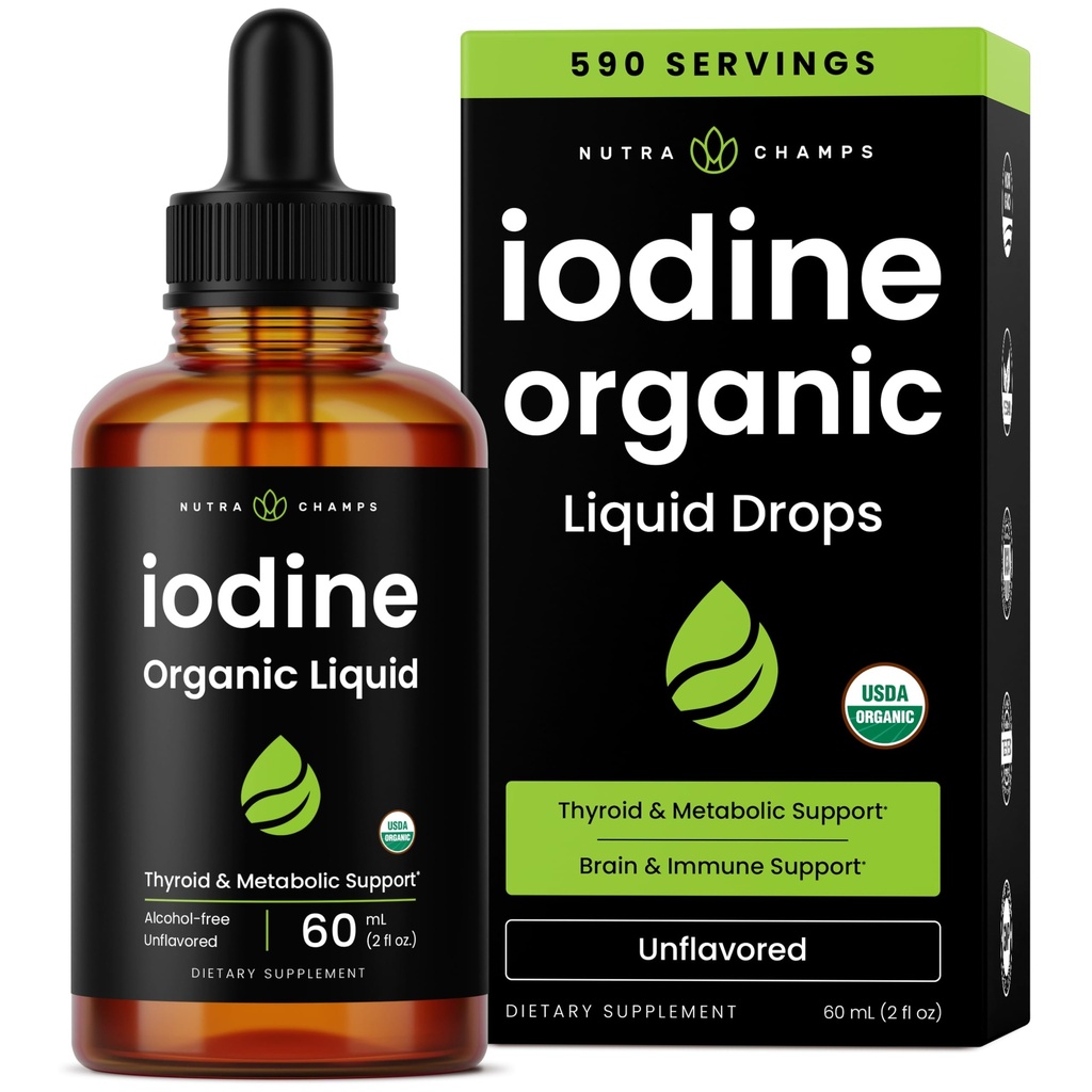 Gocce liquide di iodio organico - 250 mcg supplemento di iodio per le donne e gli uomini - Soluzione di iodido di potassio 250 mcg - 590 Serve - tiroide, ormone e supporto metabolico - Non-GMO, Vegan NPN 80119762