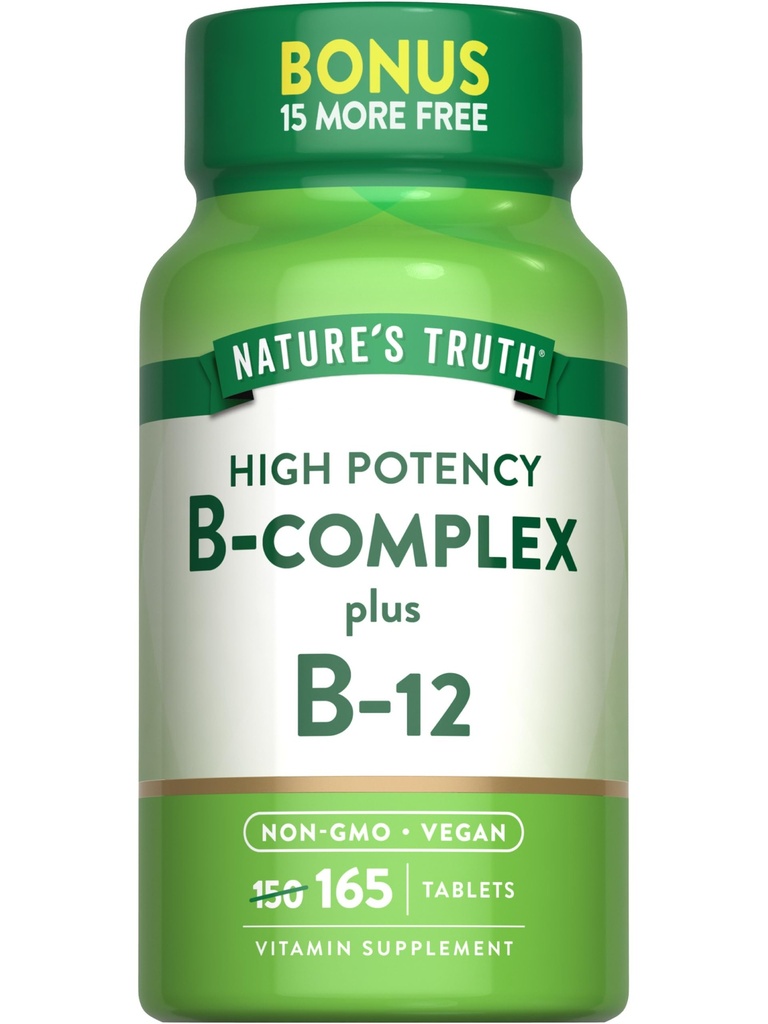 Nature's Truth Vitamin B Complex | 165 compresse | Plus B12 | Vegan & Non OGM Supplemento