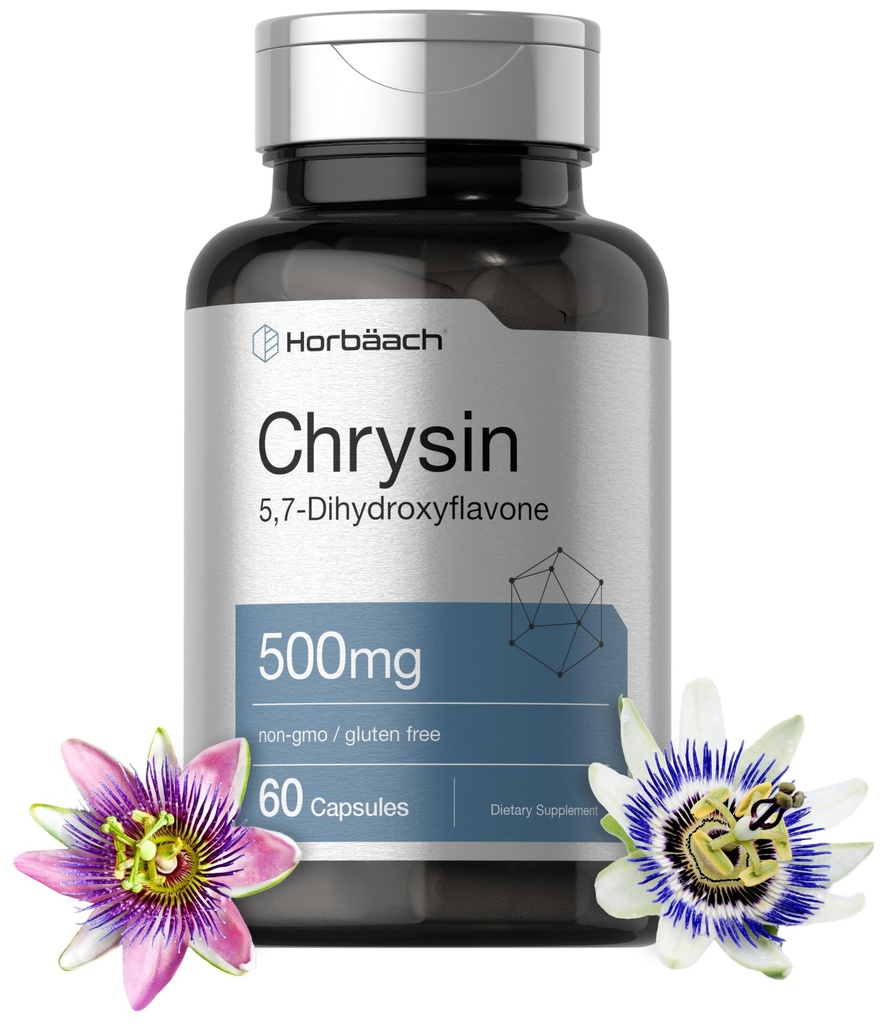 Horbäach Chrysin Supplemento | 500mg | 60 capsule | Estratto di fiore della passione | Non OGM, Integratore senza glutine