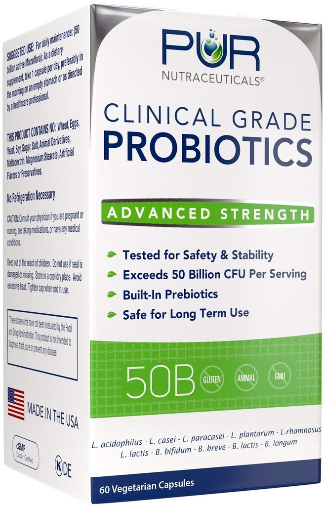 Probiotici di grado clinico * 50 miliardi di CFU/Serving * 10 Strains * Prebiotico integrato * 60 capsule giornaliere - 2 mesi di alimentazione * tutto naturale 100% Made in USA