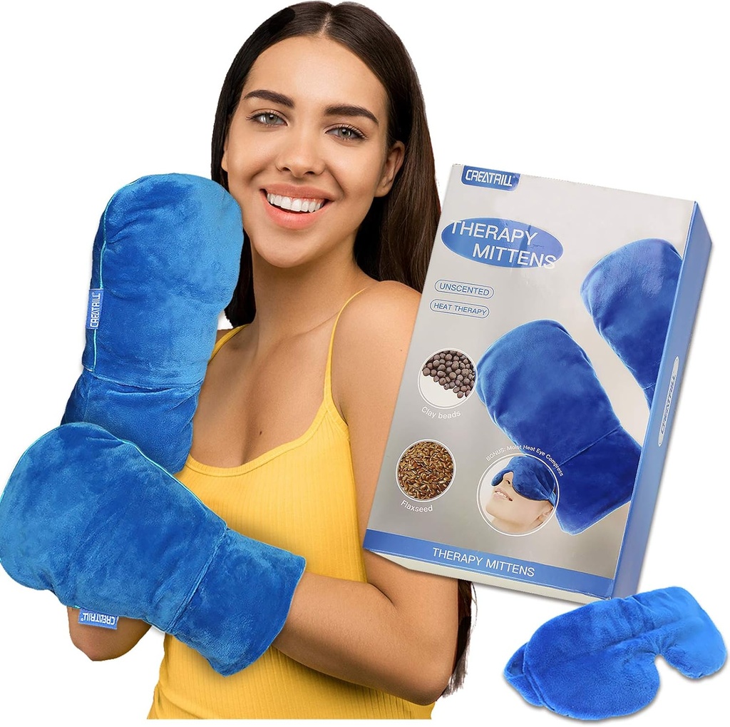 CREATRILL Microwavable Mittens Natural Unscented Gloves Moist Heat Therapy for Raynauds Arthritis Fingers Pain Relief