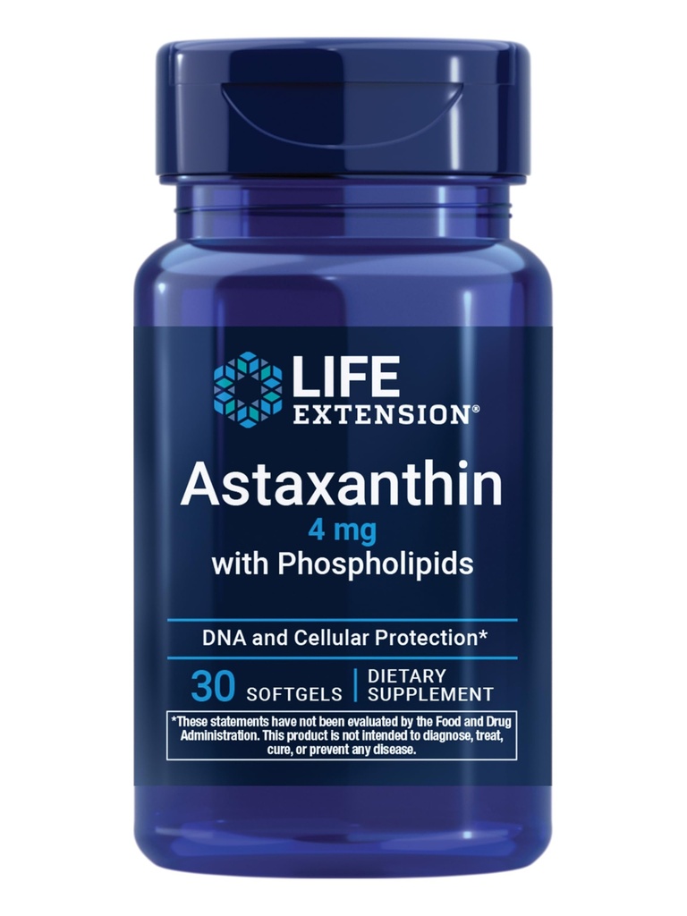 Estensione della vita Astaxantina con Phospholipids – Supporto antiossidante, Salute degli occhi – Algae-Derived – Senza glutine, Non OGM – 30 Softgels