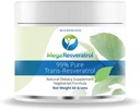 Polvere di resveratrolo mega, grado farmaceutico, 99% puro trans-resveratrolo micronizzato, polvere da 60 grammi, certificato di purezza. Eccipienti gratis.