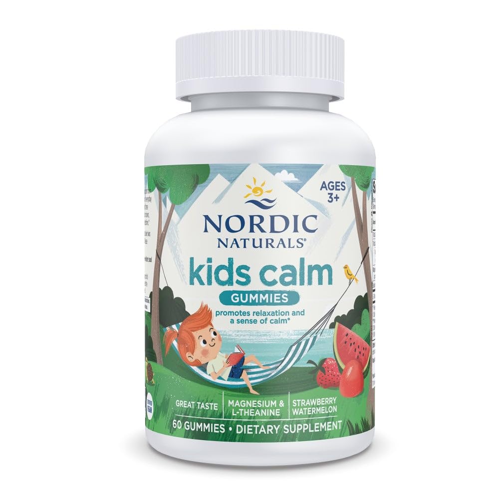 Nordic Naturals Kids Calm Gummies - Anguria di fragole - 60 Gummies - Magnesio L-Theanine Supplement - Calma per bambini - Supporto per il relax - Fino a 60 Serve