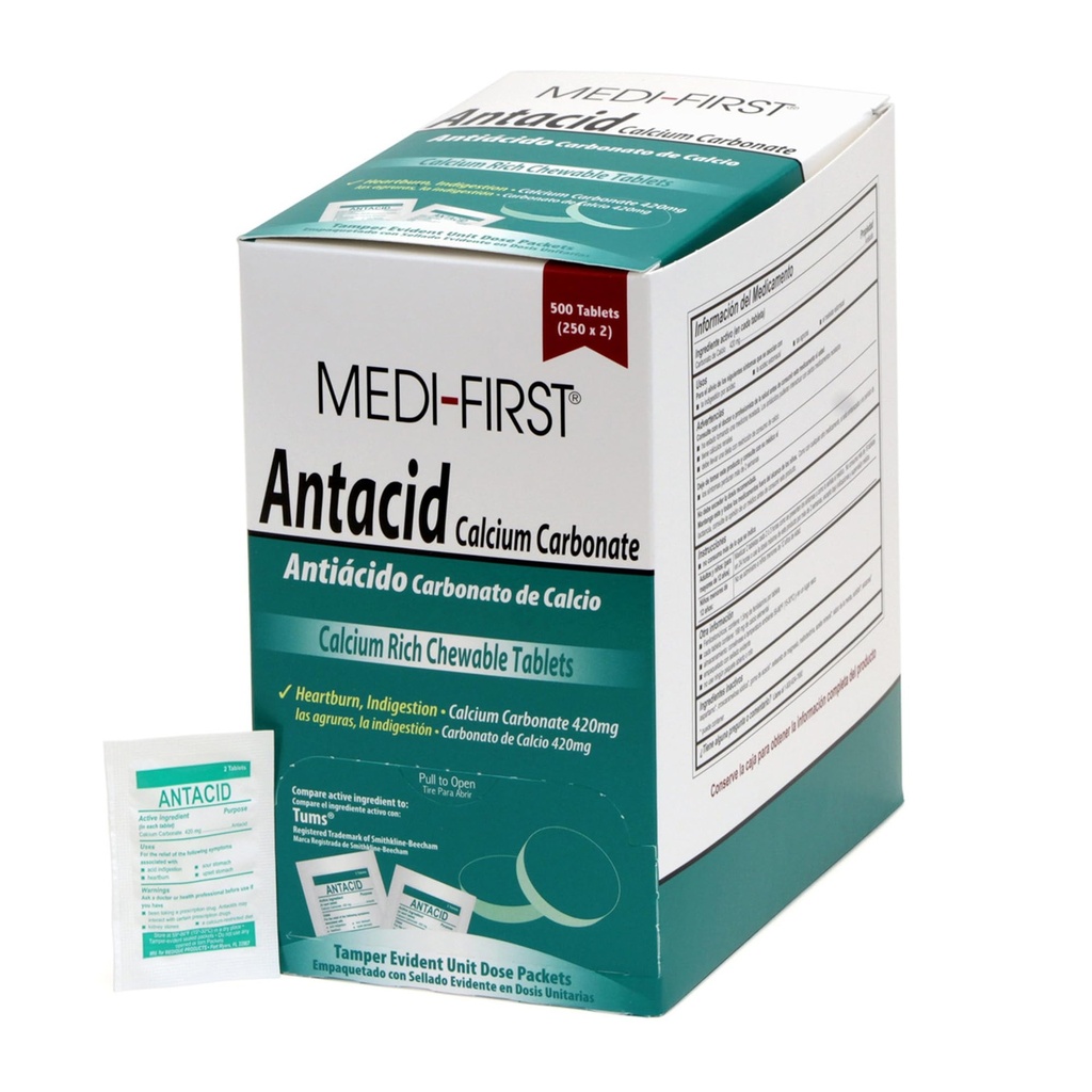 Medi-First 80213 Menta masticabile Antacid Tablet, 500 Conte