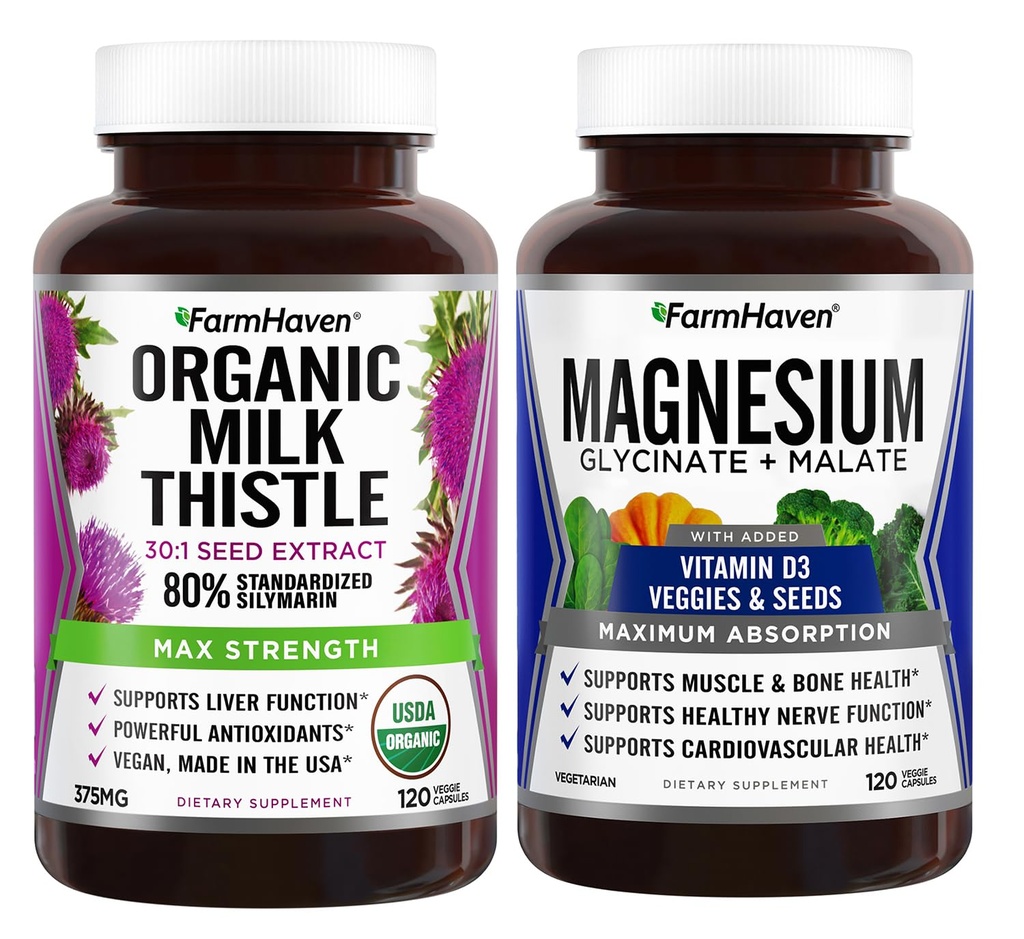 FarmHaven Milk Thistle Capsule & Magnesio Glycinate & Malate Complex w/Vitamin D3