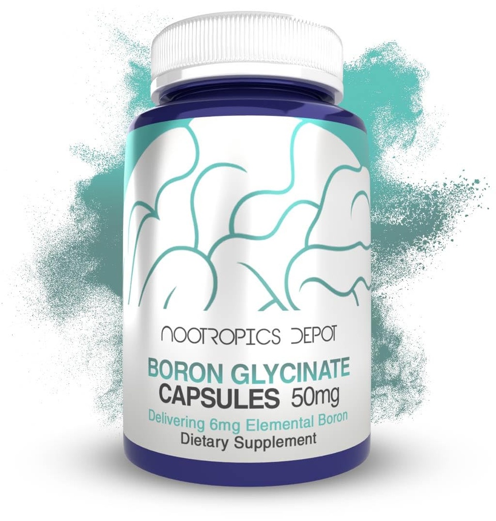 Nootropics Depot Boron Glycinate Capsule | 50mg | Fornire 6mg Elemental Boron | Testosterone, infiammazione, Immune, & Cognitive Support | 120 Count