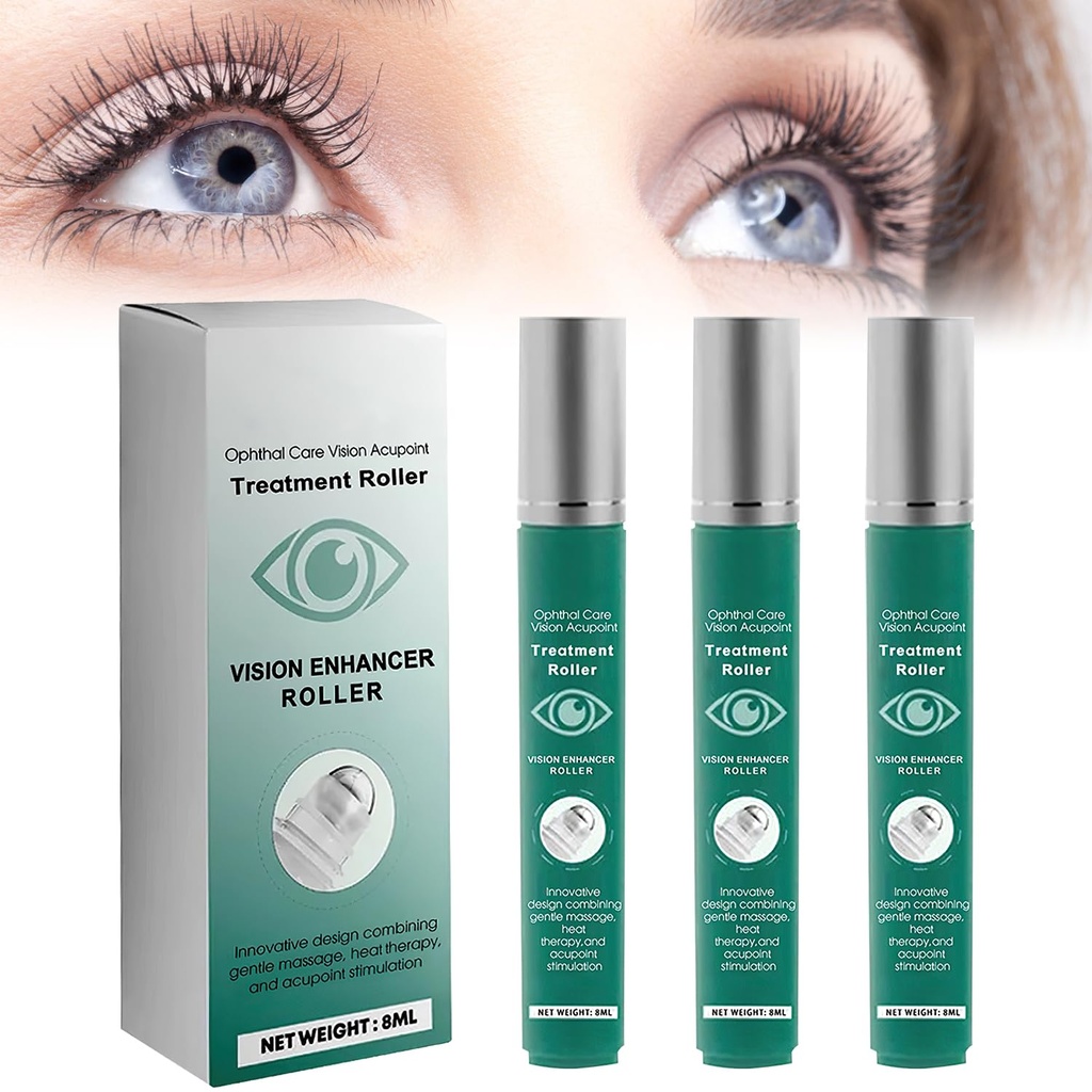 Rullo per massaggi, Rullo per occhi per migliorare la chiarezza visiva, Rullo per potenziatore di visione naturale, Strain per occhi allevia, Fatigue e Discomfort 8 ml (3 Pcs)