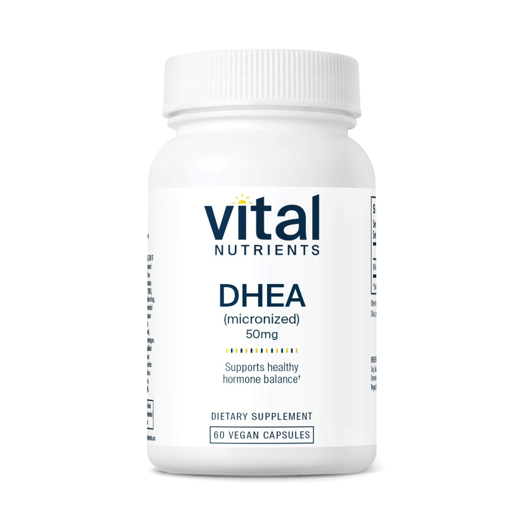 Vital Nutrients DHEA 50mg | Vegan Micronized DHEA Supplemento per le donne & Men| Supporta l'equilibrio dell'ormone | Supporta il metabolismo sano dello zucchero e dei minerali | Gluten, latticini, soia Free | 60 capsule