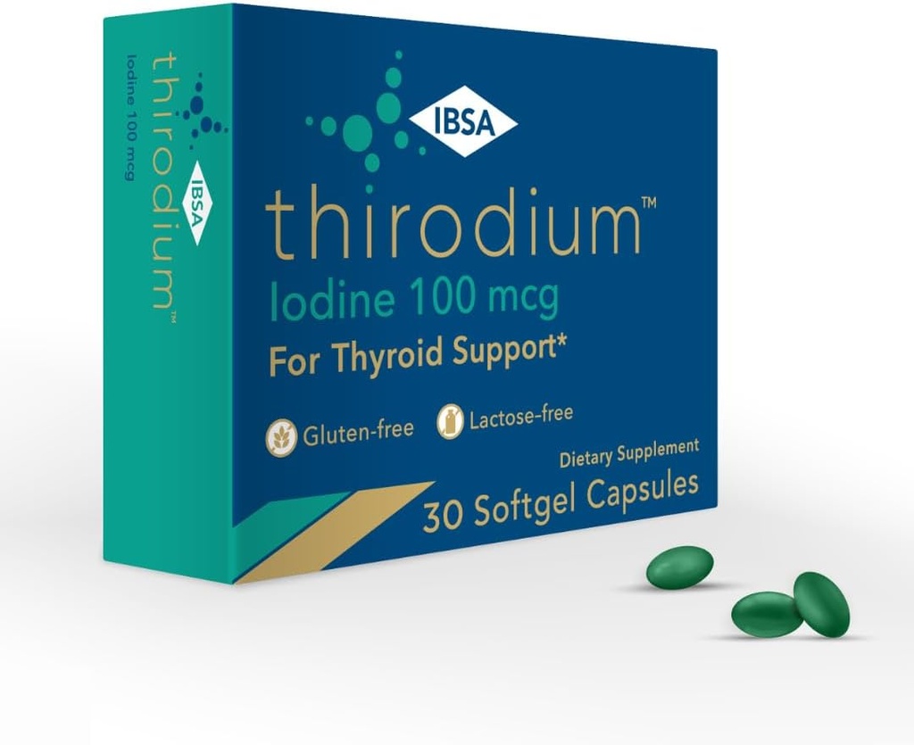 Thirodium - Integratore di supporto tiroideo - 100mcg Iodine (Sodium Iodate) - 30 capsule soft-gel per assorbimento aumentato - senza glutine, senza lattosio, senza zucchero, non OGM