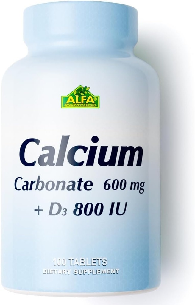 Calcium 600mg + D3 Integratore alimentare di ALFA Vitamine - Promuove le ossa sane - Denti sani - Cuore sano - Sistema nervoso sano -100 compresse