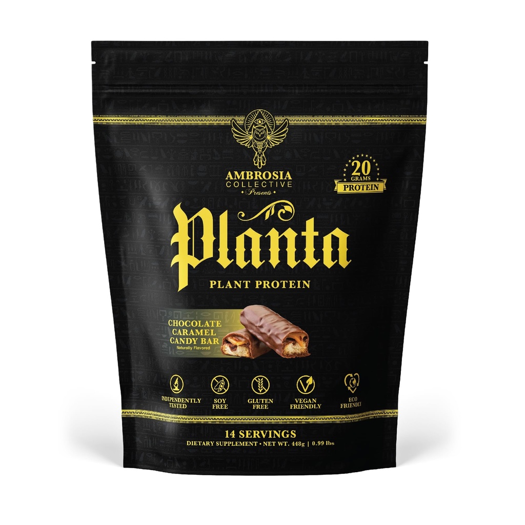 Ambrosia Planta - Premium Plant-Based Protein | Vegan & Keto Friendly | Guurmet Flavors with No Bloating or Stomach Upset | Gluten & Soy Free | No Aggiunto Sugar | 14 Servings | (Candy Bar)
