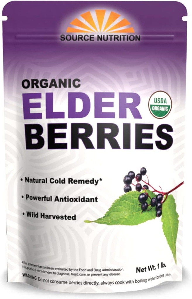 USDA Organic Dried Elderberries - Tutta l'European Elderberry, Responsibly Wild Crafted, Perfetto per Tea, Syrups, and More - Sambucas Nigra - 1 Pound (Certified Organic)