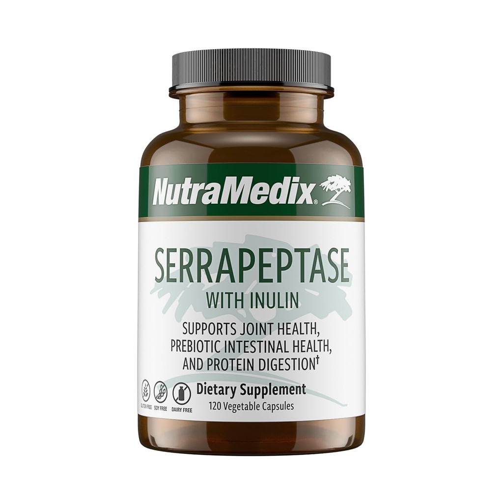 NutraMedix Serrapeptase Integratore con Enzimi Digestivi Proteolitici per Donne & Uomini - Fibra Prebiotica Inulina per Gut Health & Joint Support - Latticini, Soy & Gluten-Free (120 capsule)