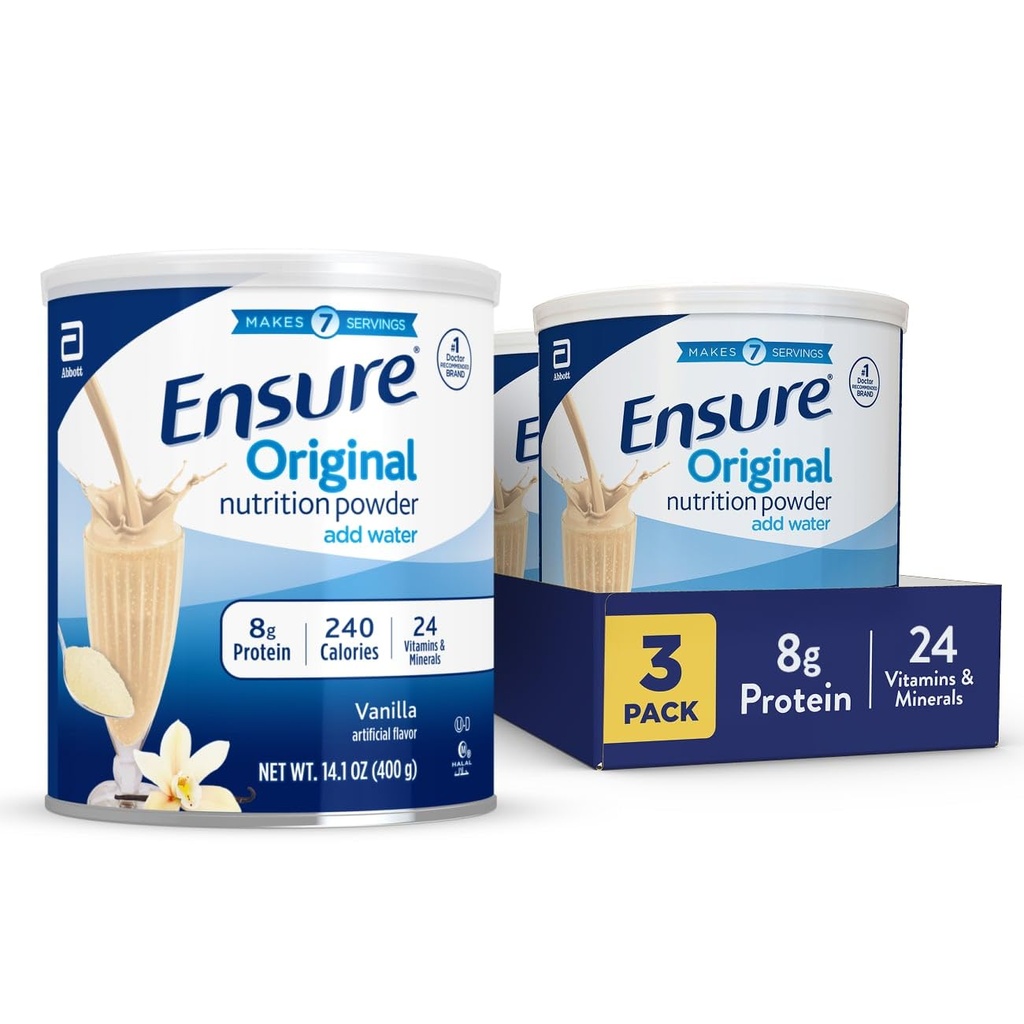 Assicurare la polvere di nutrimento della Vanilla originale | Polvere di proteina della Vanilla | Miscela di Shake di sostituzione del meal piccolo | 8g Protein, 24 Vitamine & Minerali | Salute immunitaria | 14.1 oz - 3 pack