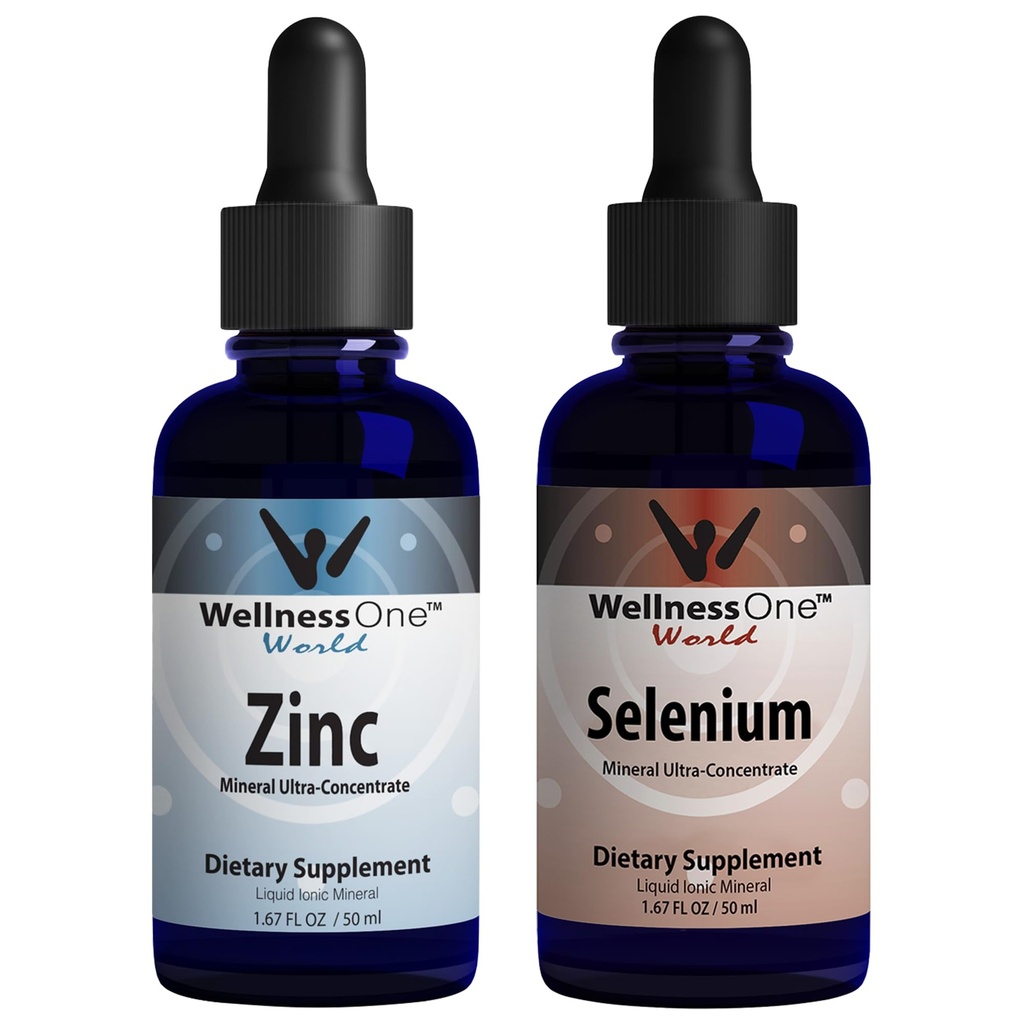 BenessereUn liquido ionico Zinco & Selenio Gocce liquide - Zinco Selenium Bundle per sostenere il sistema immunitario & tiroide & salute del cuore - 1.67 fl oz Zinc & Selenium Liquid Drops