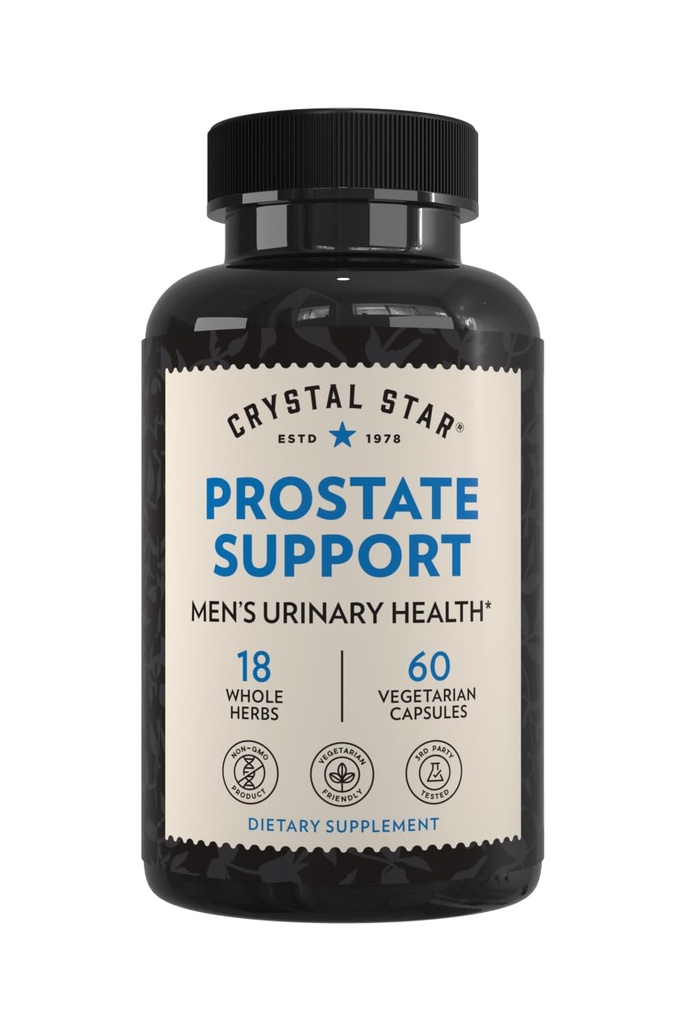 Crystal Star Prostate Support Saw Palmetto Integratori per Uomo (60 capsule) – Salute della vescica e dell'urina – Ginger & Pygeum - Non-GMO