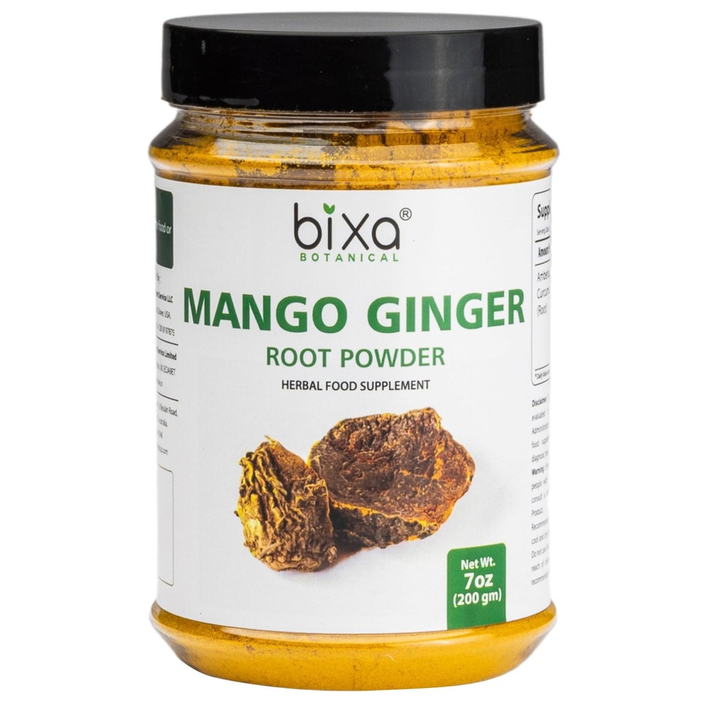 Bixa BOTANICAL Mango Ginger Root Powder | Curcuma Amada | Ambehaldi ǀ Ayurvedic Herbal Supplement | 200 Grammi / 7 OZ | Gluten Free, Non-GMO, Steam Treated, Vegan, 100% Pure.