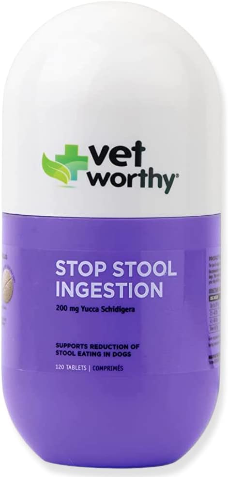 Vet Worthy Stop Stool Ingestion -Coprophagia - Cani Supplemento per prevenire l'appetito di sgabello - Supplemento di cani con Yucca Schidigera, Parsley Leaf, Camomilla, Thiamine - Liver Flavor, 120 Chewable Tablets