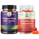 Bundle of Pure Magnesium Glycinate 400mg Per servire per il sonno del mood e rilassamento e vitamina D3 Gummies per il benessere quotidiano o Bone Muscle & supporto immunitario